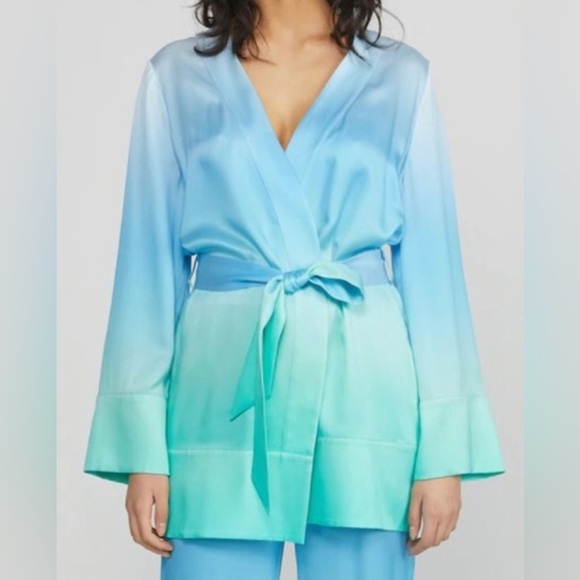 Badgley Mischka Women 100% Silk Ombre Robe - NWT - Size XL - Picture 1 of 11